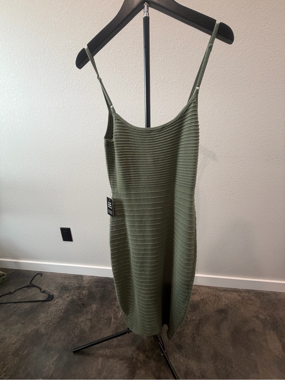 Olive Green Ribbed Knit Midi Slip Dress - Picture 2 of 4